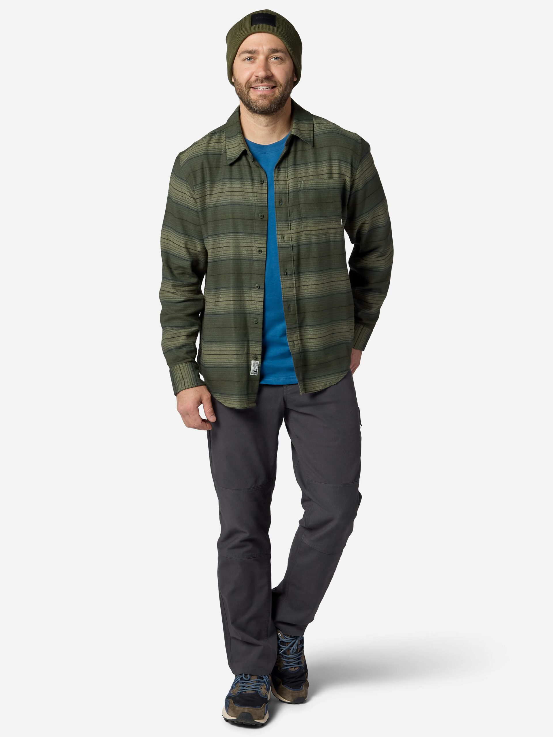 Marmot Men's Rush Creek Lightweight Flannel Long-Sleeve Shirt in Nori Stripe | Cotton - Image 4