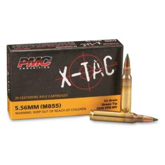 PMC X-Tac M855 Green Tip, 5.56x45mm NATO, FMJ, 62 Grain, 20 Rounds
