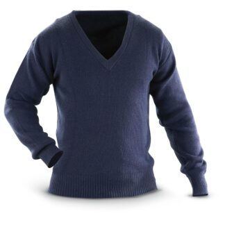 Italian Military Surplus Wool V Neck Sweater, New