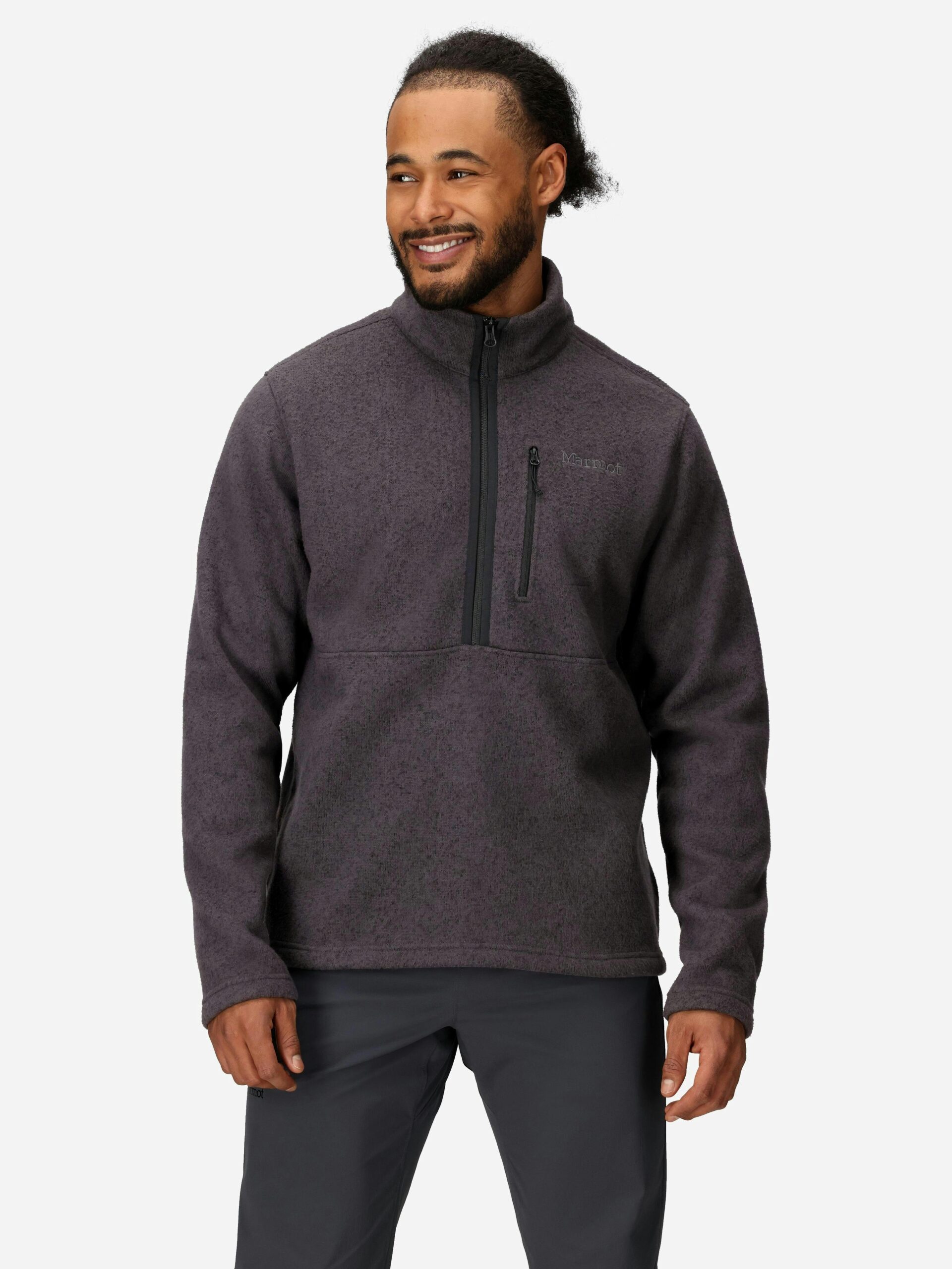 Marmot Men's Drop Line Sweater Fleece Half-Zip Jacket in Black Heather - Image 2