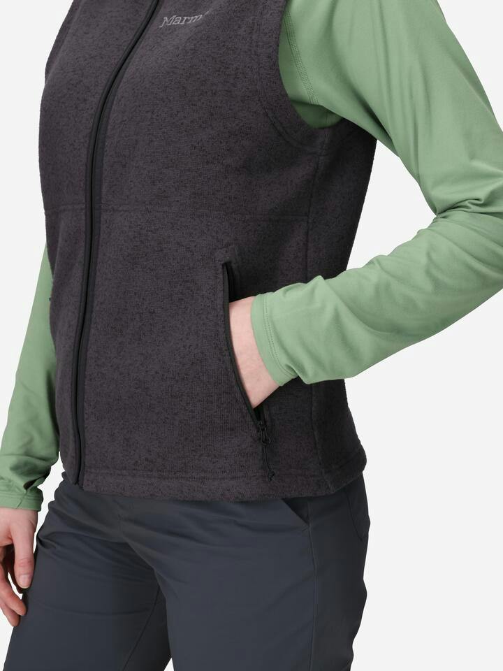 Marmot Women's Drop Line Sweater Fleece Vest in Black Heather - Image 5