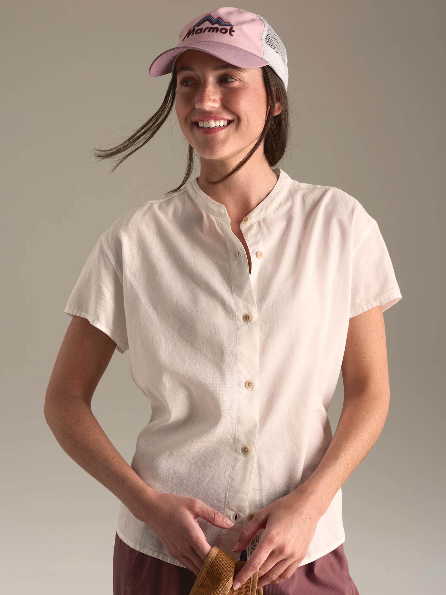 Marmot Women's Rhea Short-Sleeve Shirt (Spring 2026) in White | Organic Cotton