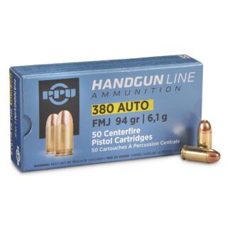 PPU .380 ACP, FMJ, 94 Grain, 50 Rounds