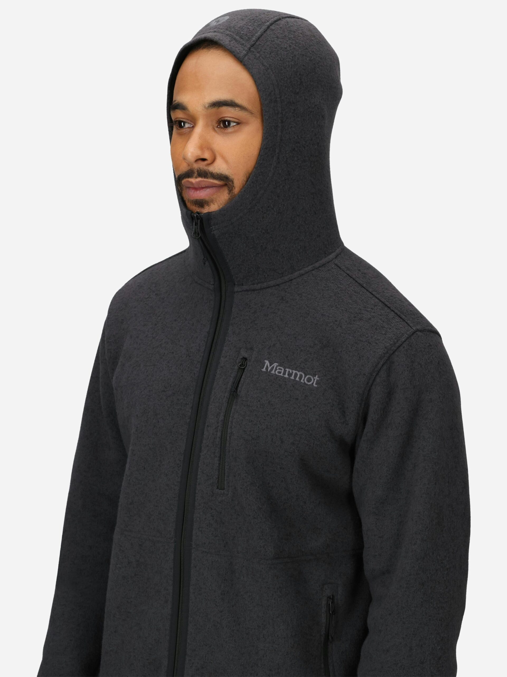 Marmot Men’s Drop Line Sweater Fleece Full-Zip Hoody in Black Heather - Image 5
