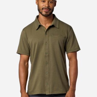 Marmot Men's Sereno Short-Sleeve Collared Shirt (Spring 2026) in Olive Grove Heather