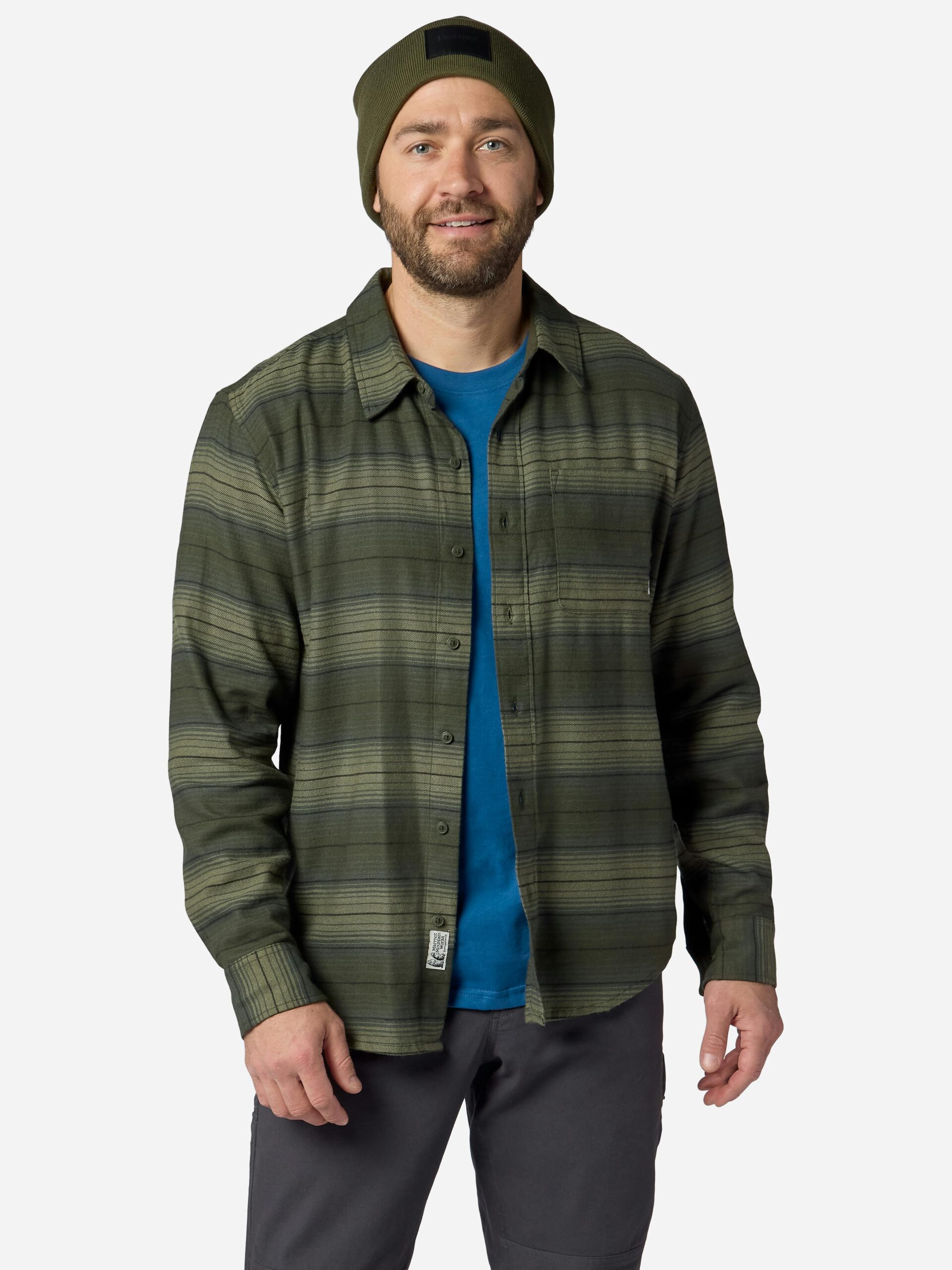 Marmot Men's Rush Creek Lightweight Flannel Long-Sleeve Shirt in Nori Stripe | Cotton - Image 2