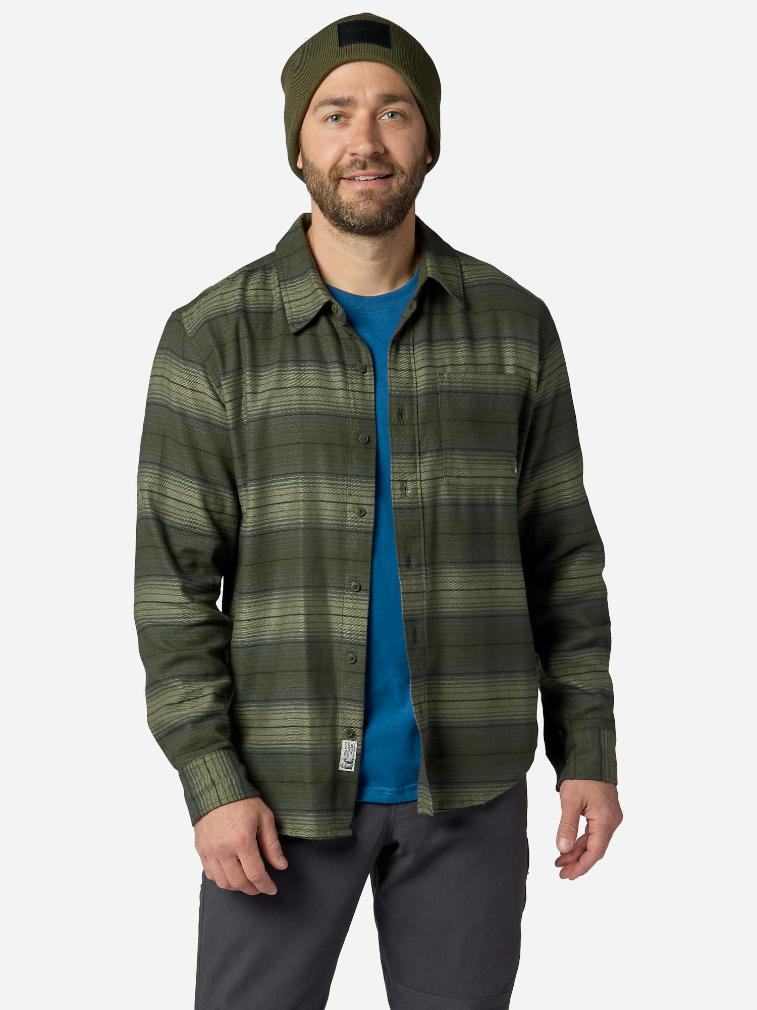 Marmot Men's Rush Creek Lightweight Flannel Long-Sleeve Shirt in Nori Stripe | Cotton