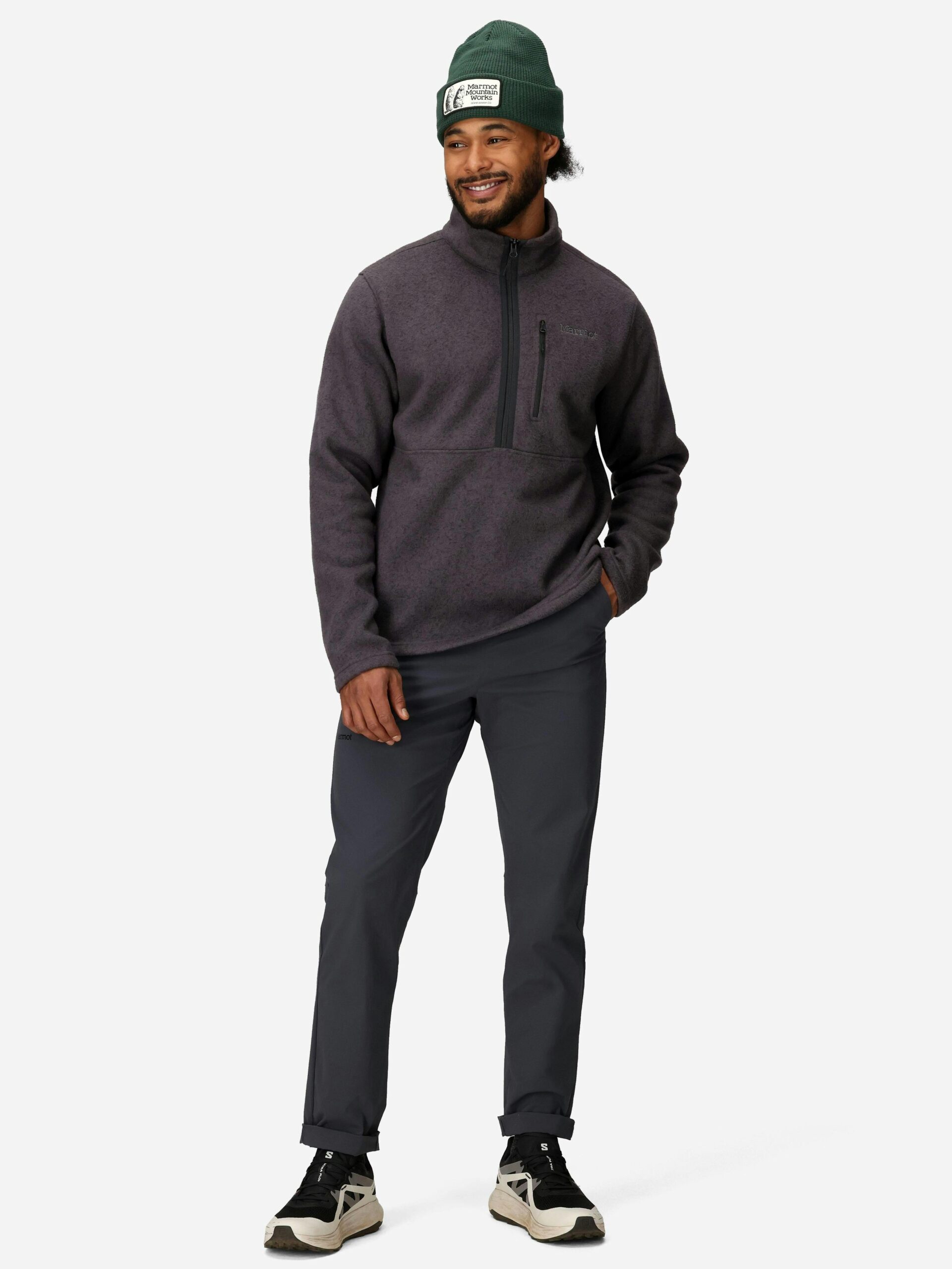 Marmot Men's Drop Line Sweater Fleece Half-Zip Jacket in Black Heather - Image 4