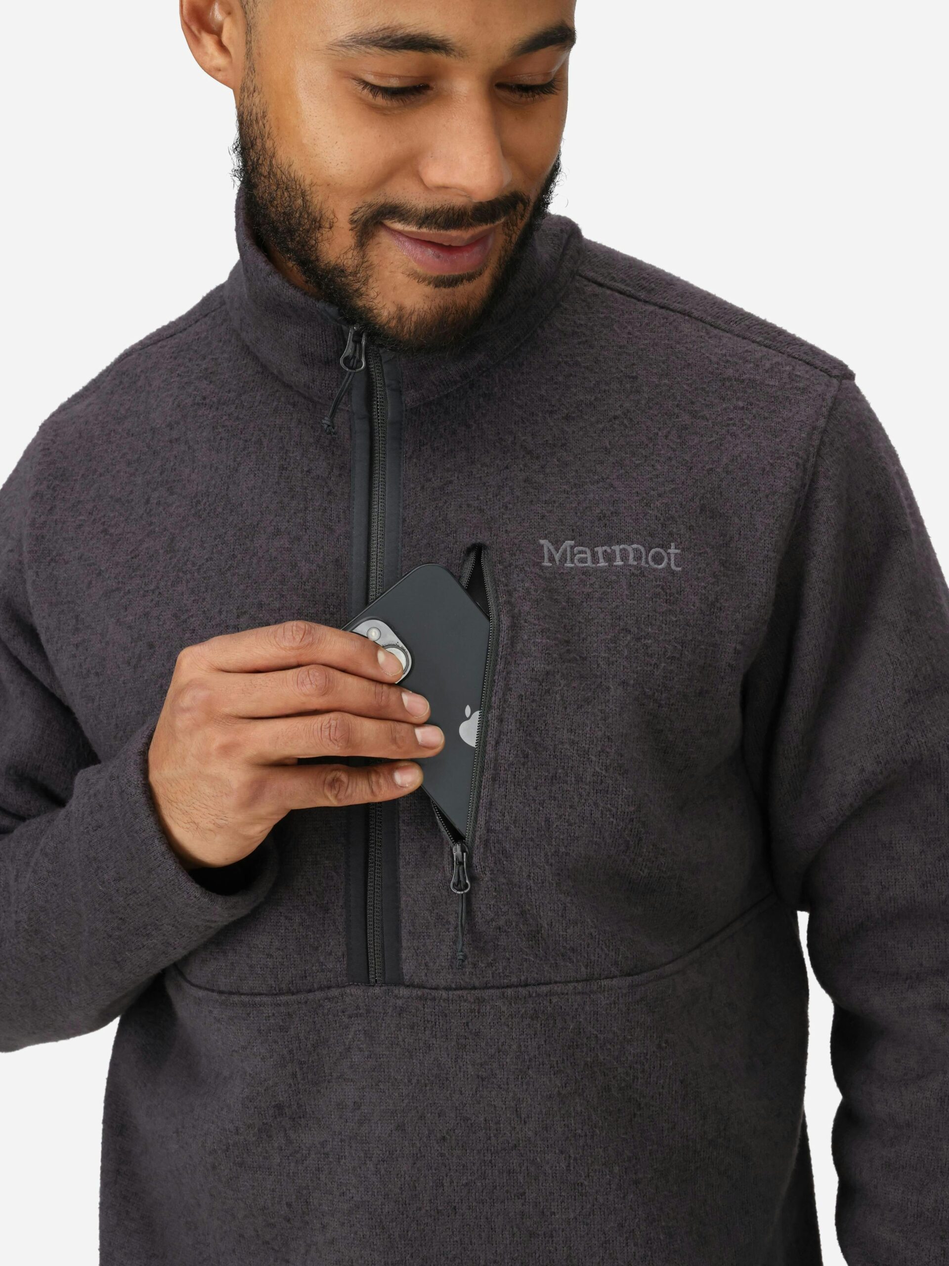 Marmot Men's Drop Line Sweater Fleece Half-Zip Jacket in Black Heather - Image 5