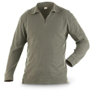 French Military Surplus Quarter Zip Long Sleeve Shirts, 2 Pack, Used