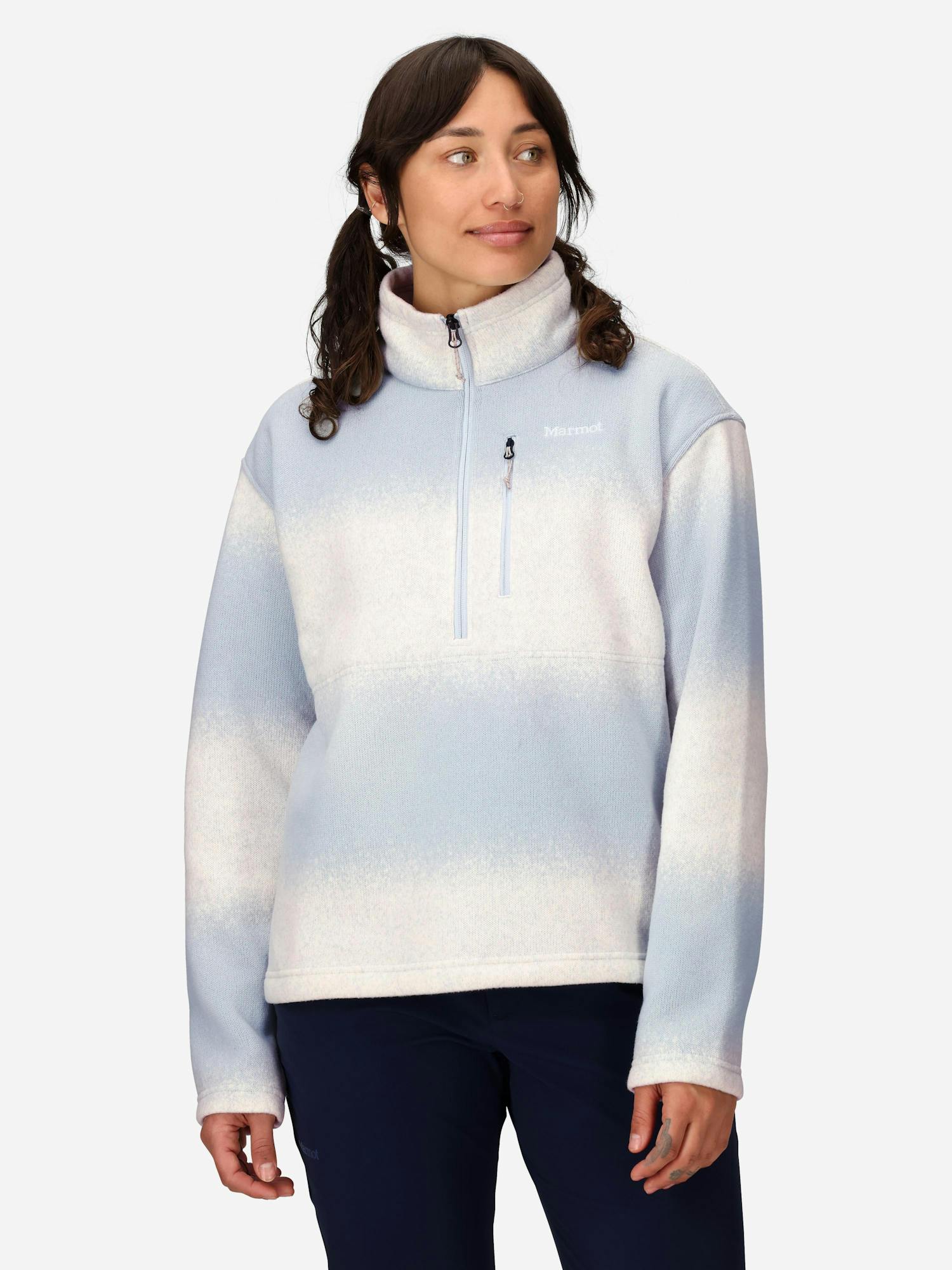 Marmot Women's Heavyweight Drop Line Printed Sweater Fleece Half-Zip (Fall 2025) Jacket in Vapor Ombre