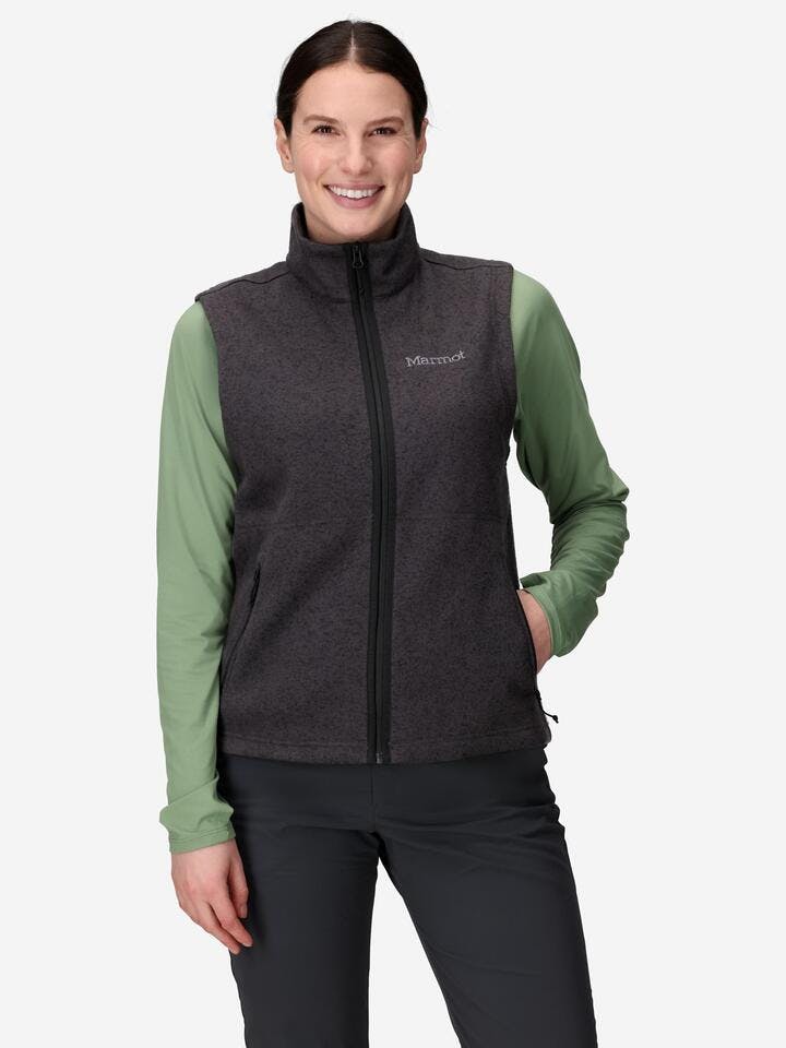 Marmot Women's Drop Line Sweater Fleece Vest in Black Heather - Image 2