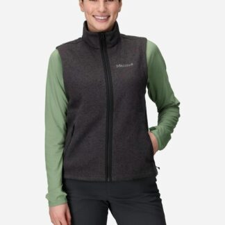 Marmot Women's Drop Line Sweater Fleece Vest in Black Heather