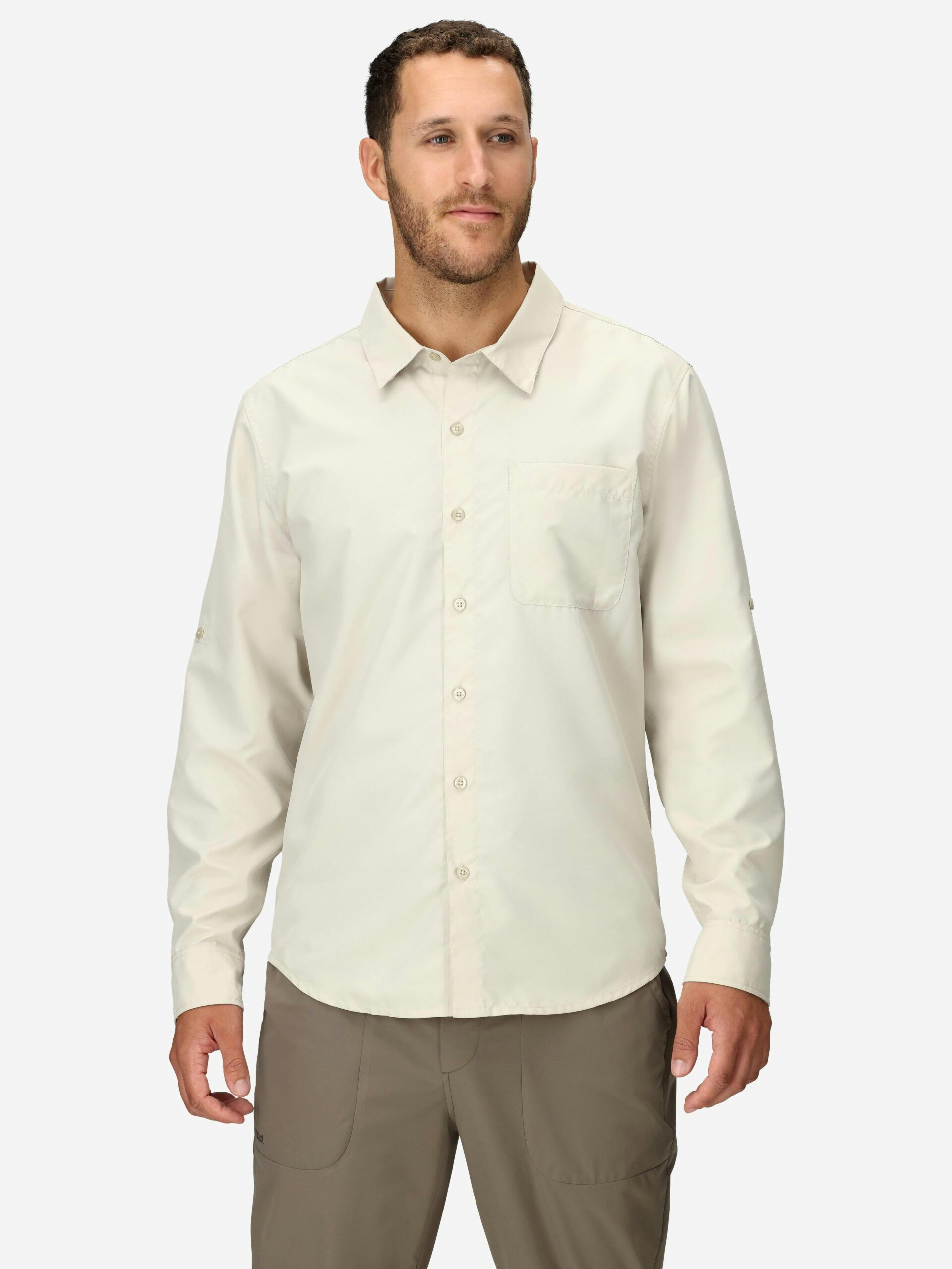 Marmot Men's AirExchange UPF 40 Long-Sleeve Collared Shirt in Birch Bark | Down - Image 2