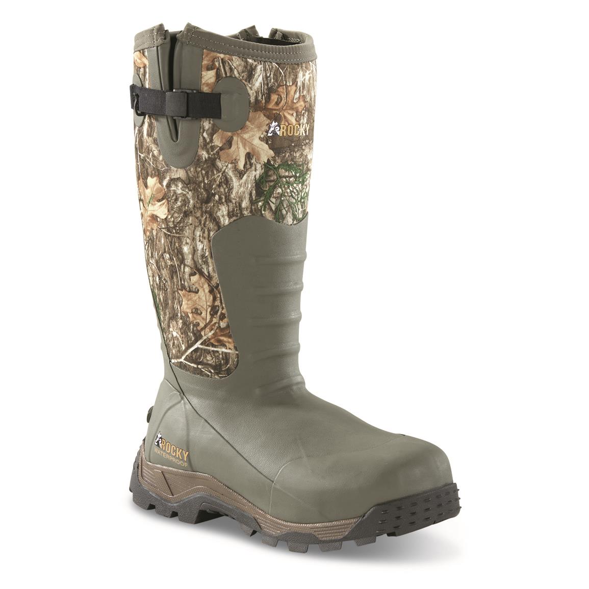 Rocky Sport Pro Men's Waterproof Insulated Side Zip Hunting Rubber Boots, 1,200 Gram