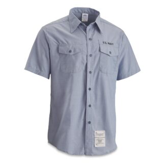 U.S. Navy Surplus Chambray Short Sleeved Shirt, New Irregular