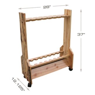 Rush Creek Rustic Pine 16 Fishing Rod Rolling Storage Rack