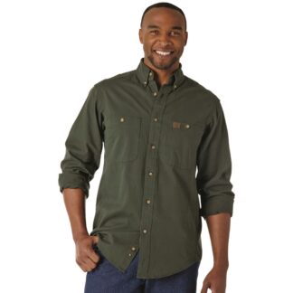Wrangler RIGGS Workwear Long Sleeve Button Down Solid Twill Work Shirt