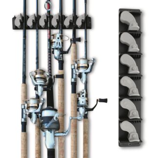 Rush Creek 6 Fishing Rod Wall Rack with Textured Rubber Swivel Grip