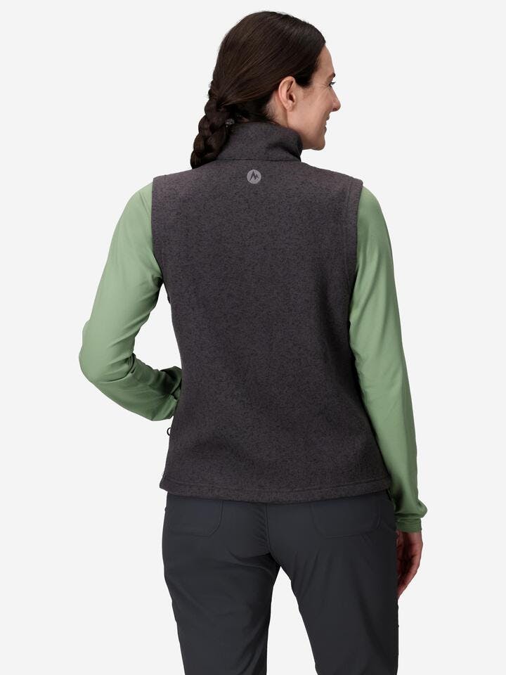 Marmot Women's Drop Line Sweater Fleece Vest in Black Heather - Image 3