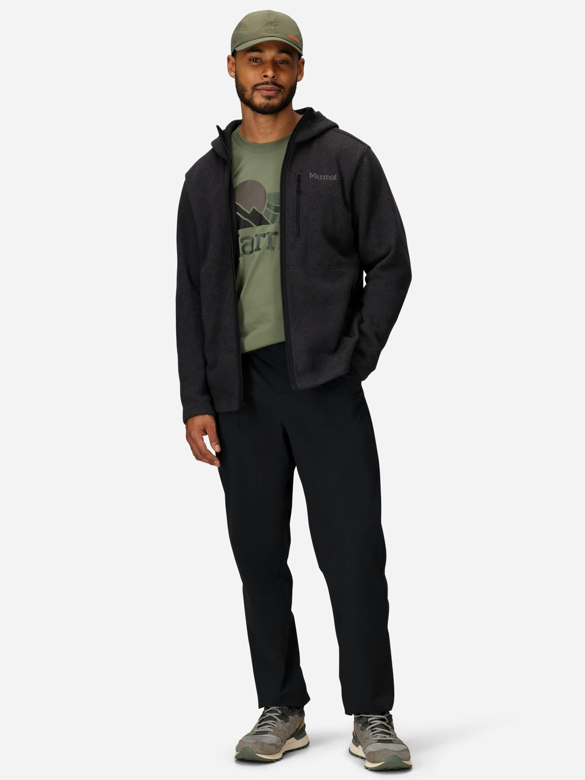 Marmot Men’s Drop Line Sweater Fleece Full-Zip Hoody in Black Heather - Image 4