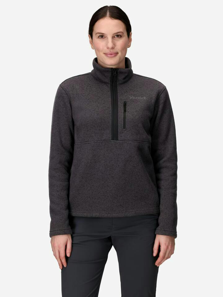 Marmot Women's Drop Line Sweater Fleece Half-Zip Jacket in Black Heather - Image 2