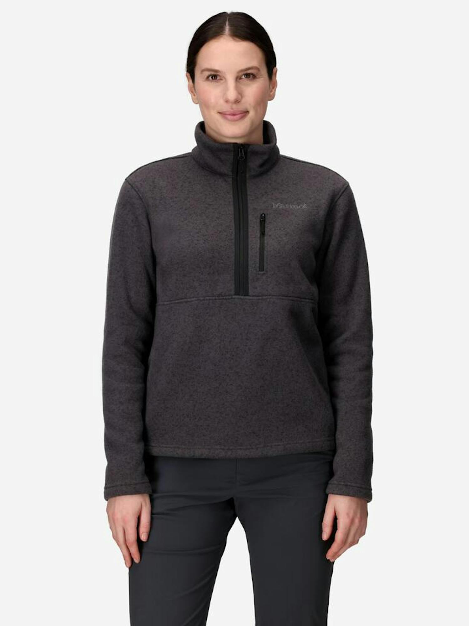 Marmot Women's Drop Line Sweater Fleece Half-Zip Jacket in Black Heather