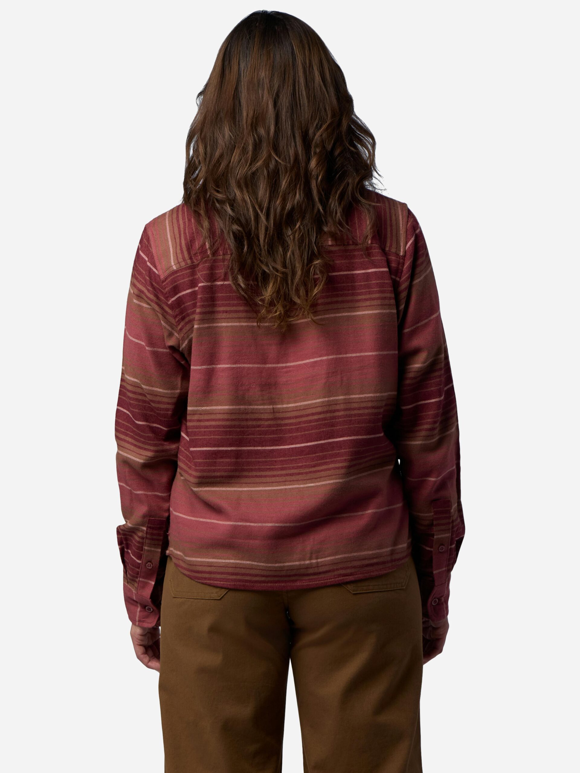 Marmot Women's Rush Creek Lightweight Flannel Long-Sleeve Shirt in Praline Stripe | Cotton - Image 3
