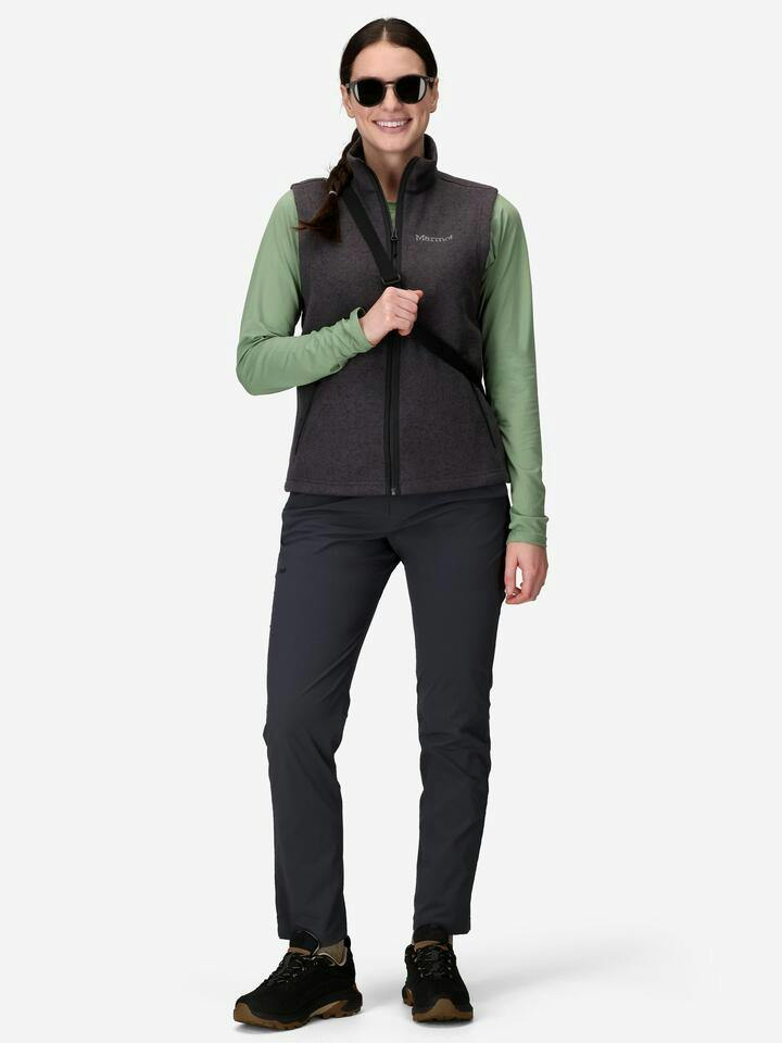 Marmot Women's Drop Line Sweater Fleece Vest in Black Heather - Image 4