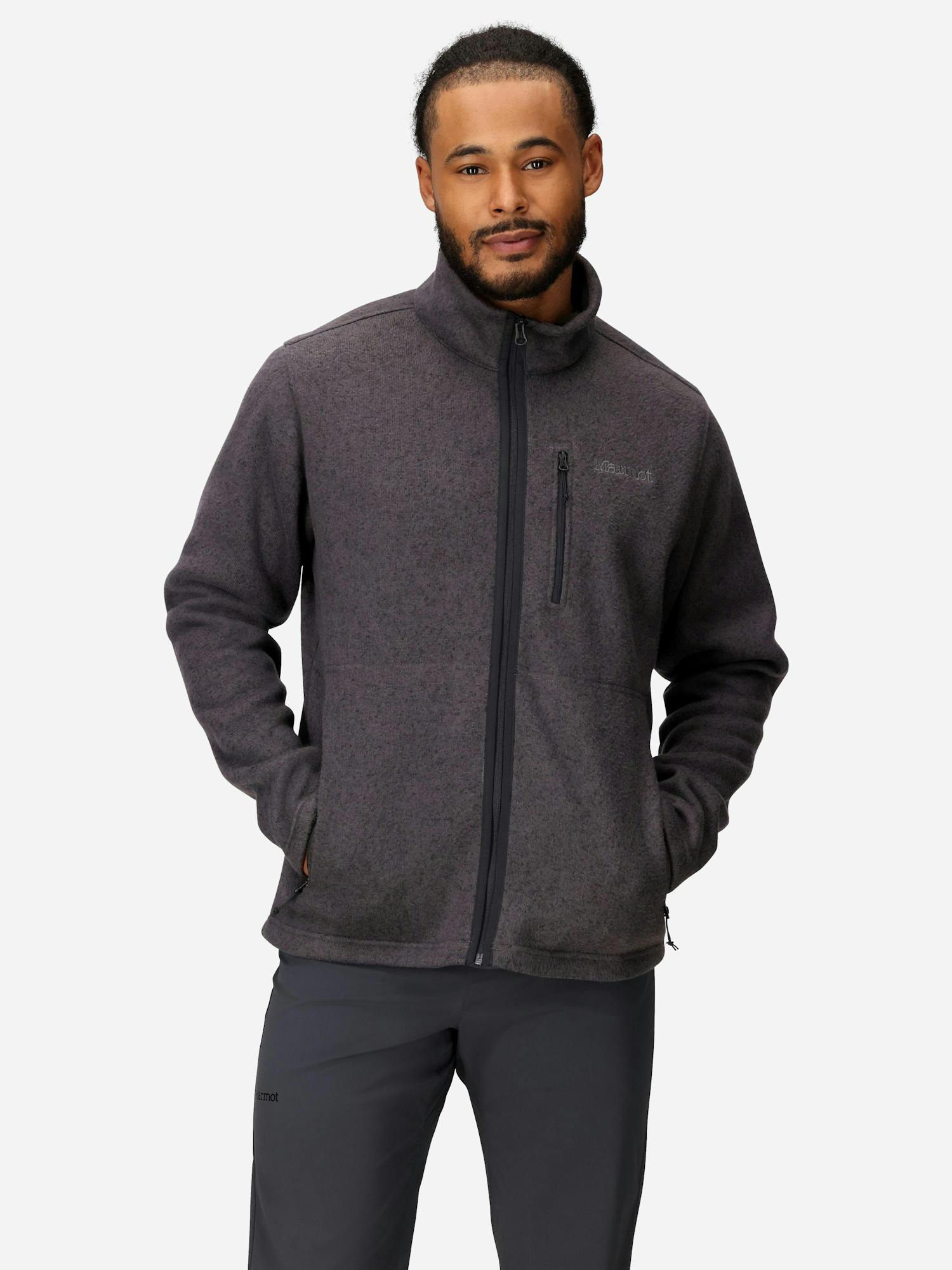 Marmot Men's Drop Line Sweater Fleece Full-Zip Jacket in Black Heather