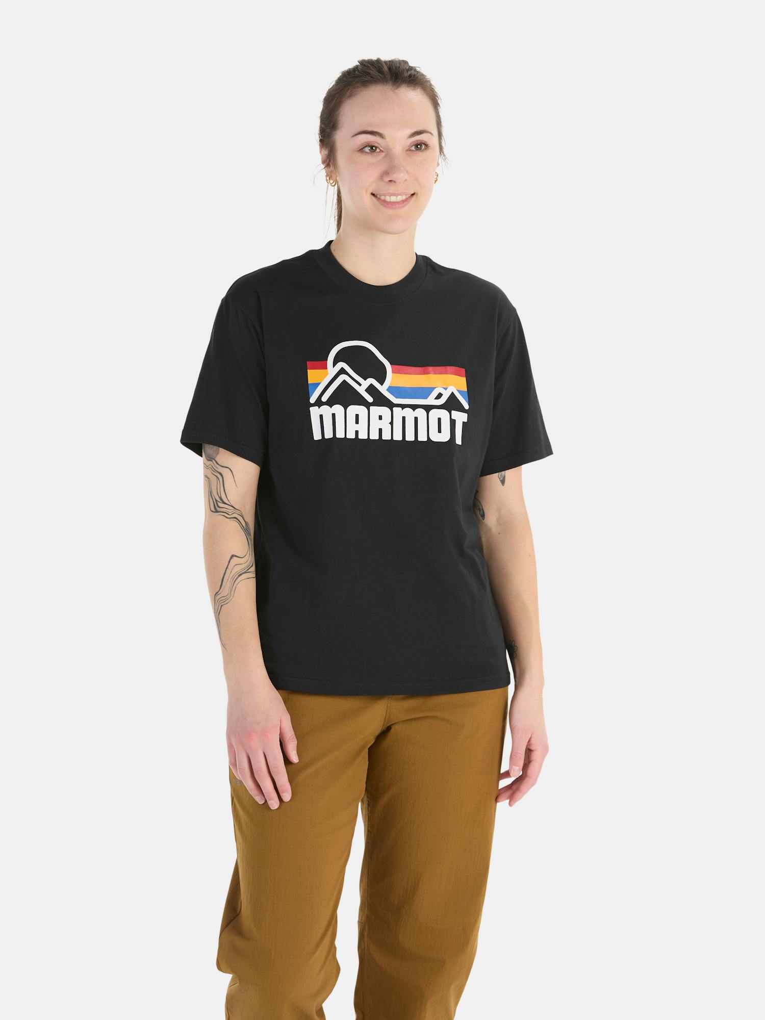 Marmot Women's Coastal Short-Sleeve T-Shirt (Spring 2025) in Black/Multi | Cotton