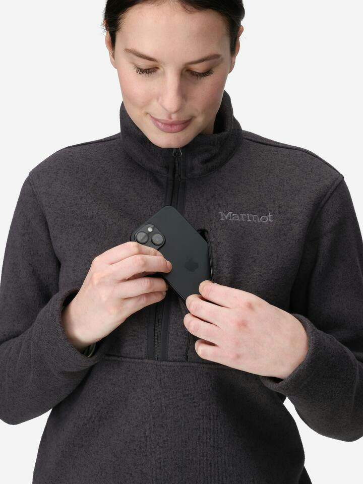 Marmot Women's Drop Line Sweater Fleece Half-Zip Jacket in Black Heather - Image 5