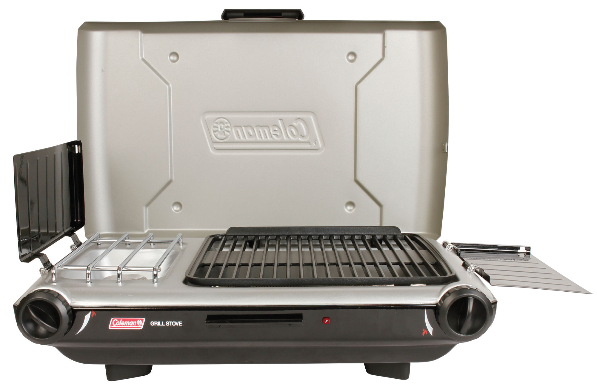 Coleman Deluxe Tabletop Propane 2-in-1 Grill/Stove | 2-Burner | Black | Push-Button Ignition