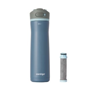 Contigo® Wells Chill Stainless Steel Filter Water Bottle with AUTOSPOUT® Straw Lid and Replacement Filter | 24 Oz. | Dark Ice & Purity | Cup Holder