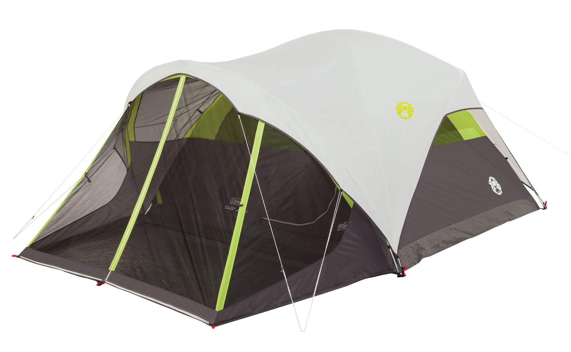 Coleman 6-Person Steel Creek™ Fast Pitch™ Dome Camping Tent with Screen Room | Green | 8 x 7 ft | Grey