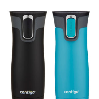 Contigo® West Loop Stainless Steel Travel Mug with AUTOSEAL®Lid | 16oz | 2-Pack | Black & Scuba | Cup Holder