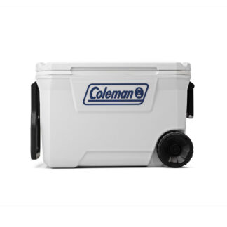 Coleman Classic Series 62-Quart Marine Wheeled Cooler | Fully Insulated | Have-A-Seat Lid supports up to 250 lb. | White | Cup Holder