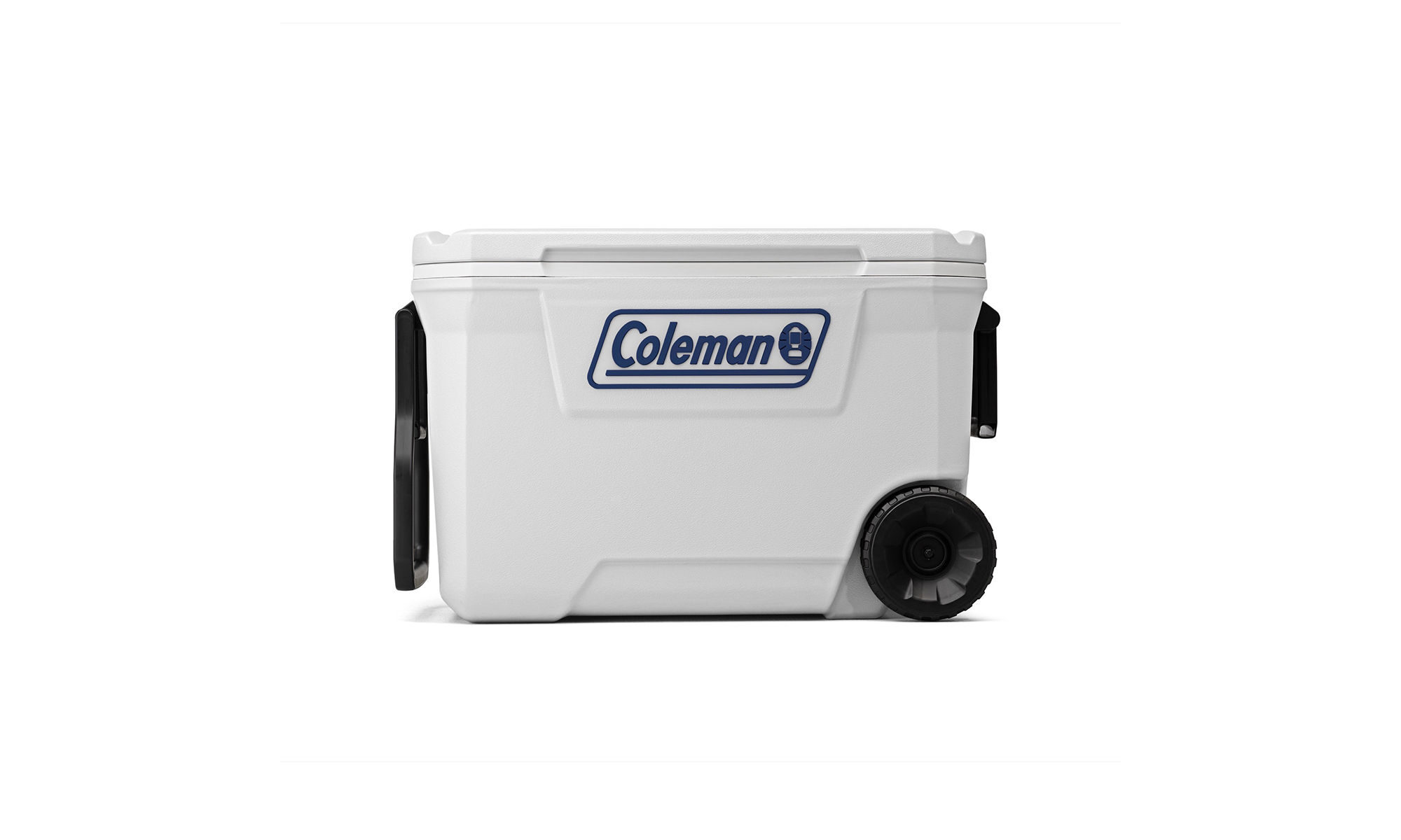Coleman Classic Series 62-Quart Marine Wheeled Cooler | Fully Insulated | Have-A-Seat Lid supports up to 250 lb. | White | Cup Holder