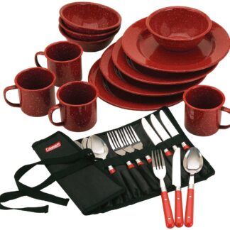 Coleman 24-Piece Enamel Dinnerware Set | Red
