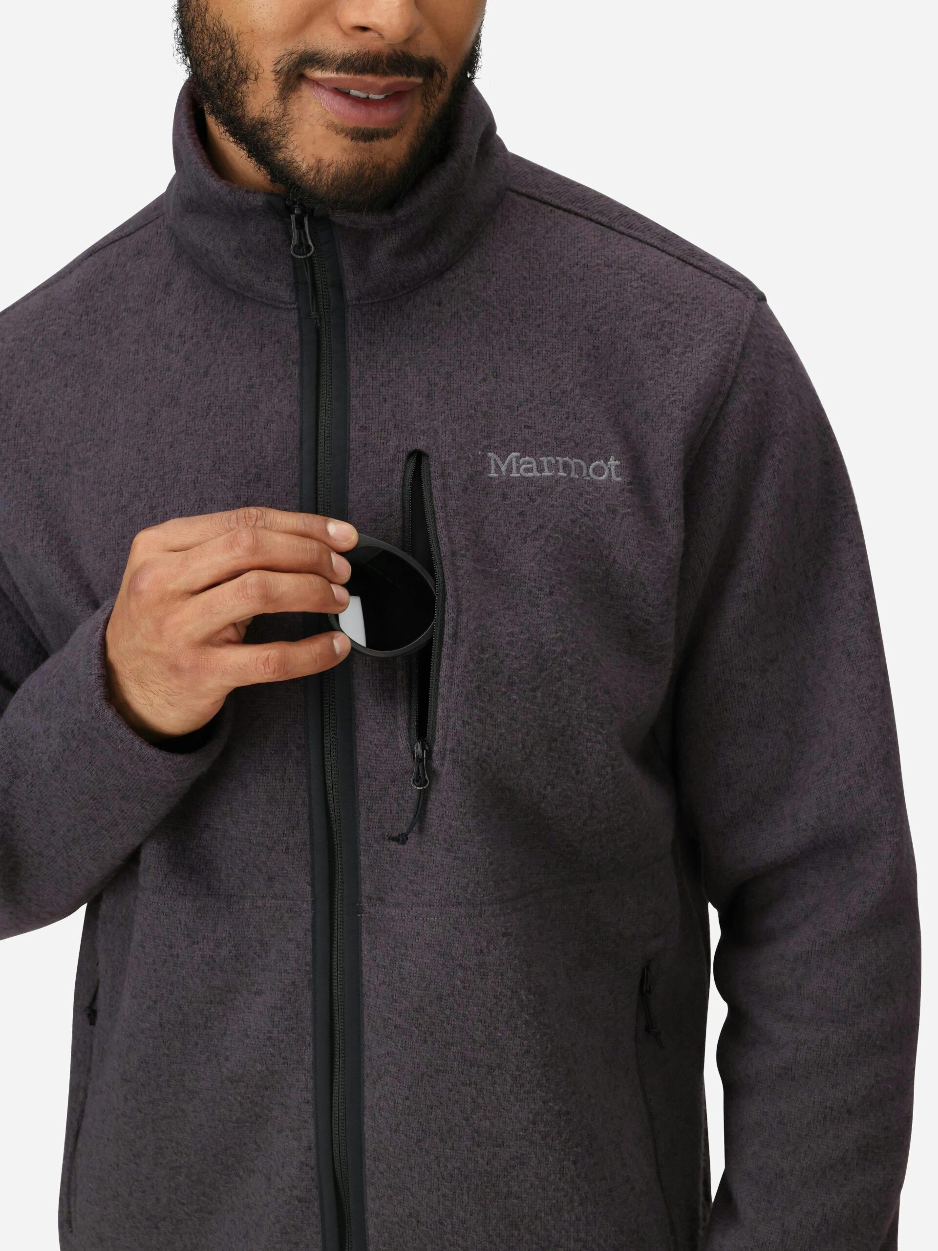 Marmot Men's Drop Line Sweater Fleece Full-Zip Jacket in Black Heather - Image 5