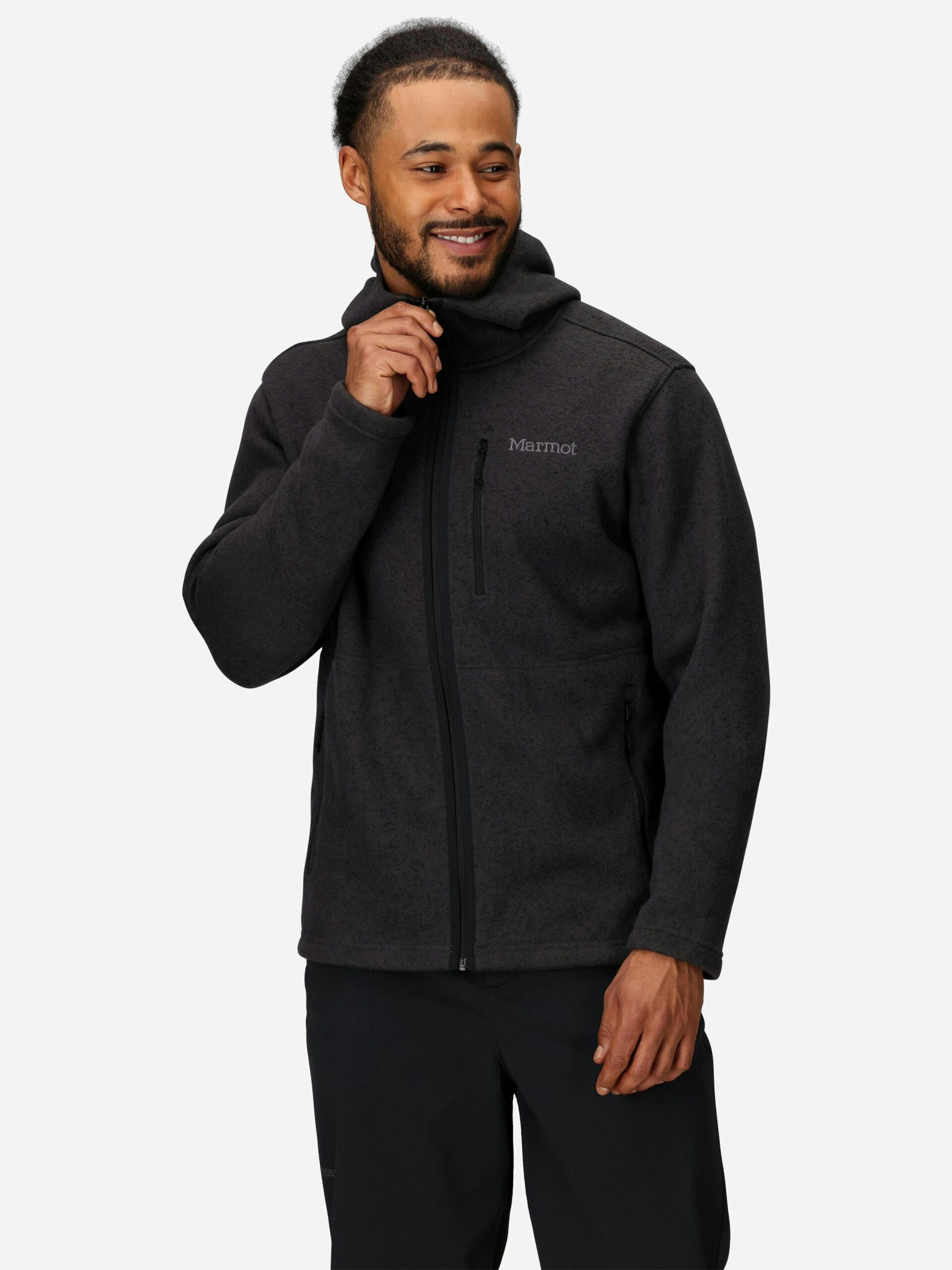 Marmot Men’s Drop Line Sweater Fleece Full-Zip Hoody in Black Heather - Image 2