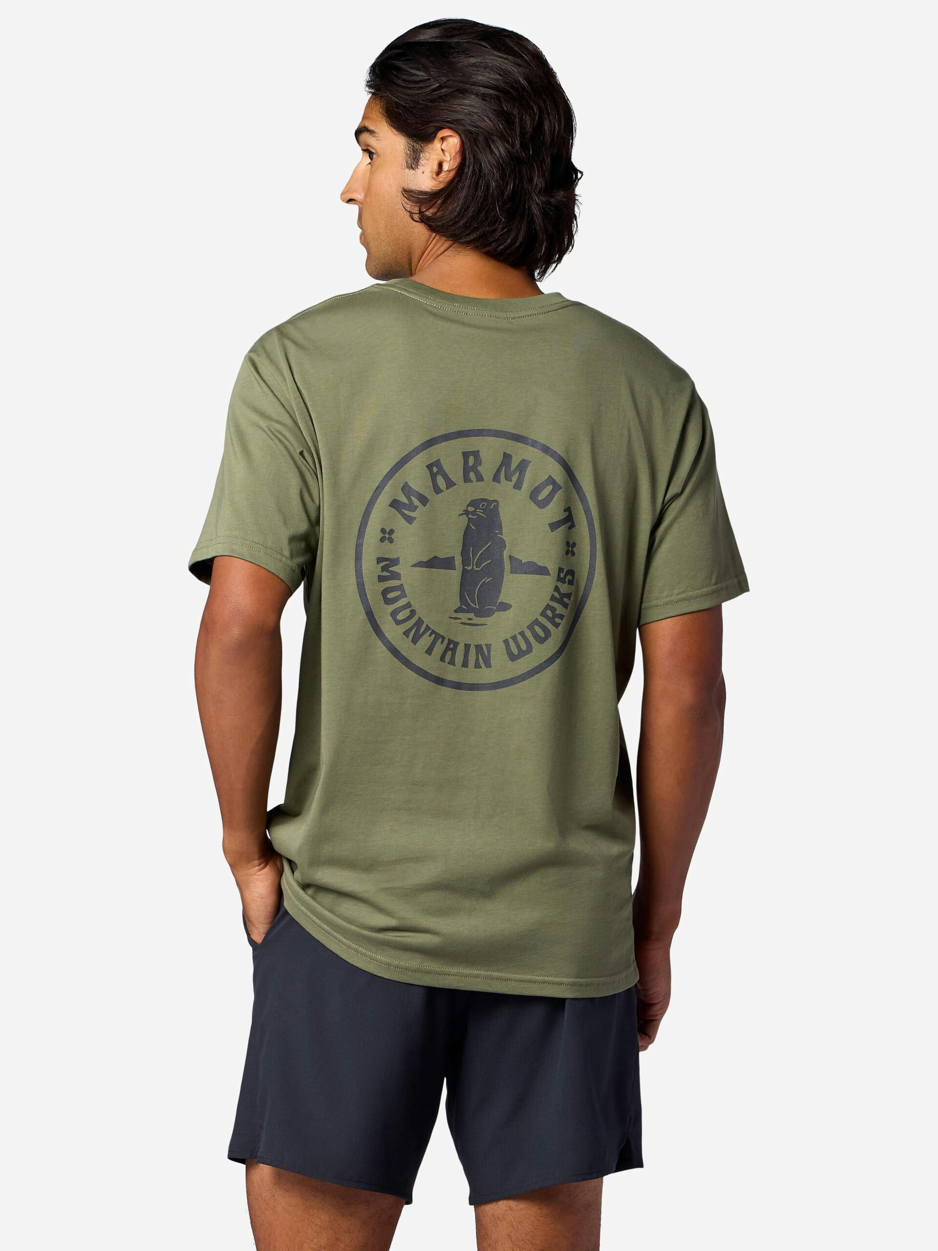 Marmot Men's Mountain Works Circle Critter Short-Sleeve T-Shirt (Spring 2026) in Olive Grove | Recycled Cotton - Image 2
