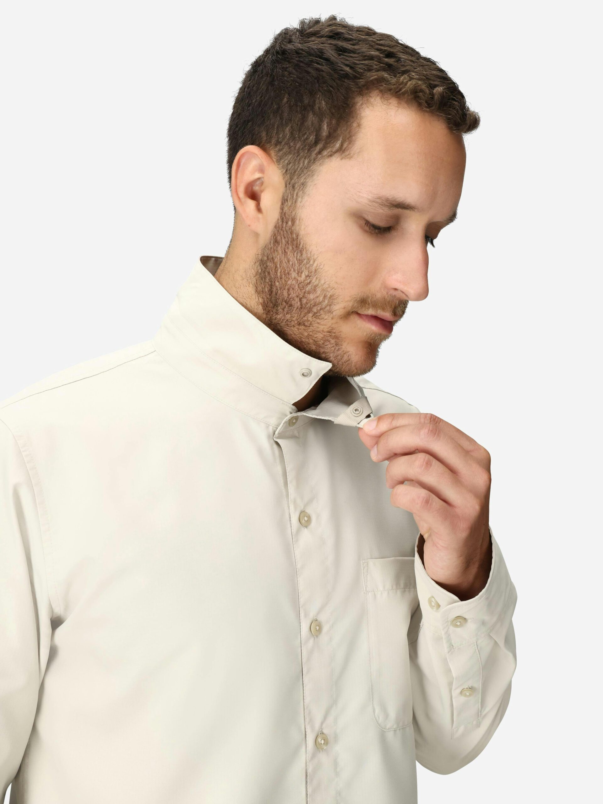 Marmot Men's AirExchange UPF 40 Long-Sleeve Collared Shirt in Birch Bark | Down - Image 5